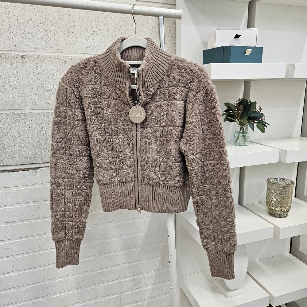 High Neck Looped Textured Zip Jacket - Picture 5 of 12